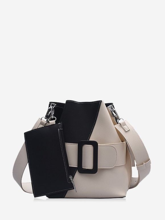 Sac à Bandoulière Seau Pendant en Blocs de Couleurs - Noir 