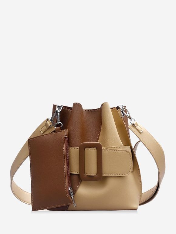 Sac à Bandoulière Seau Pendant en Blocs de Couleurs - Kaki 