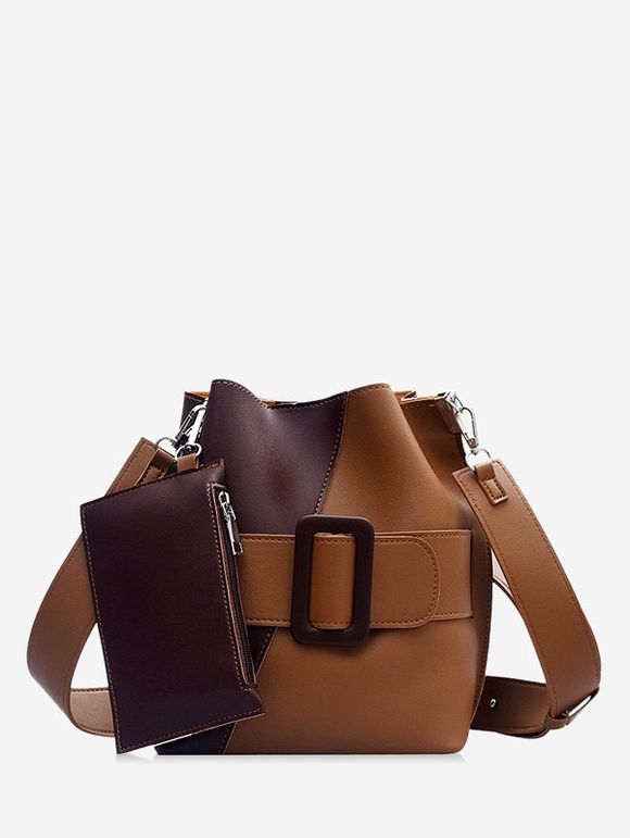 Sac à Bandoulière Seau Pendant en Blocs de Couleurs - café 