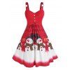 Robe de Noël Ligne A à Imprimé Bonhomme de Neige et Note de Musique de Grande Taille - Rouge Lave 3X