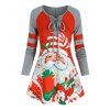 Christmas Santa Claus Gifts Print Lace-up Raglan Sleeve T-shirt - RED L
