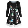 T-shirt à Bonhomme de Neige Noël Drôle à Manches Longues Grande Taille - Noir 5X