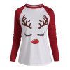 T-shirt à Manches Raglan à Imprimé Cerf de Noël - Rouge 3XL