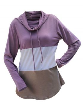 Cowl Neck Color Blocking Long Sleeve Tunic Tee