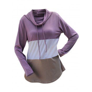 Cowl Neck Color Blocking Long Sleeve Tunic Tee