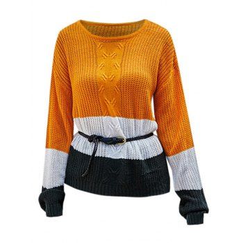 

Slit Color Blocking High Low Contrast Sweater, Yellow