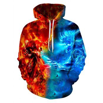 

Contrast Fire Character Print Kangaroo Pocket Hoodie, Multicolor