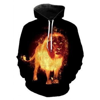 

Fire Lion Print Kangaroo Pocket Hoodie, Black