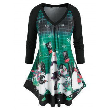 

Plus Size Cartoon Snowman Penguin Printed T Shirt, Deep green