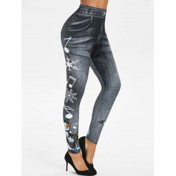 

Christmas Snowflake Snowman Print Fitted Jeggings, Black