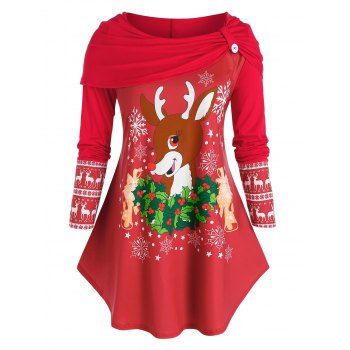 

Plus Size Christmas Funny Elk Snowflake Long Sleeve Tee, Multicolor a