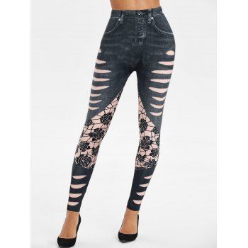 Image of High Waisted D Ripped Jean Print Skinny Jeggings