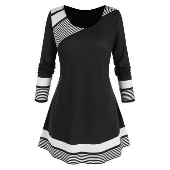 

Plus Size Two Tone Striped T Shirt, White