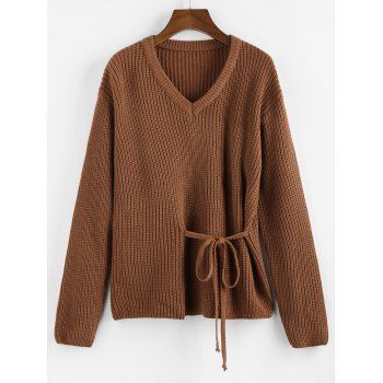 

Ties V Neck Loose Sweater, Coffee