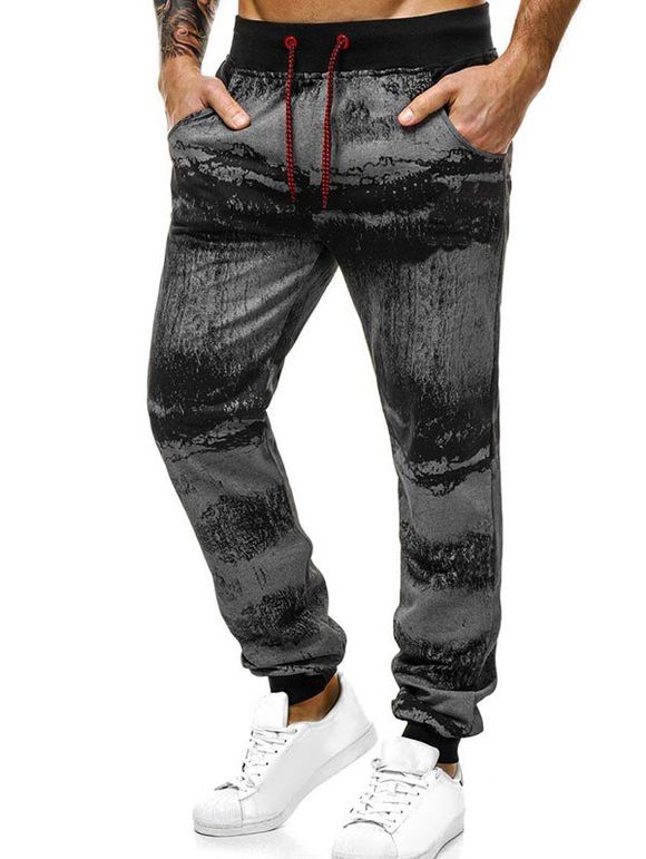 Pantalon de Jogging à Imprimé Peinture d'Encre - Gris Foncé XL
