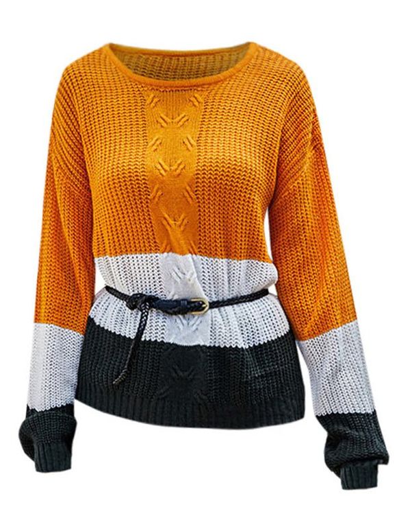 Slit Color Blocking High Low Contrast Sweater - YELLOW L
