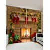 2 Panels Christmas Fireplace Pattern Window Curtains - TIGER ORANGE W33.5 X L79 INCH X 2PCS