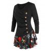 Plus Size Christmas Snowman Buttoned Layered Skirted Tee - BLACK L