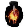 Sweat-Shirt à Capuche avec Poche Kangourou Lion Enflammé Imprimé - Noir M