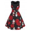 Robe Ligne A Père Noël Fleur de Grande Taille - Noir 2X