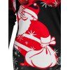 Christmas Santa Claus Plaid Print Cold Shoulder T-shirt - BLACK 3XL