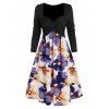 Robe Evasée Croisée Motif de Fleur à Volants - multicolor A 2XL