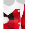 Plaid Santa Print Colorblock Asymmetric Top - RED 3XL