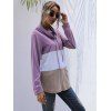 Cowl Neck Color Blocking Long Sleeve Tunic Tee - WHITE S