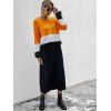 Slit Color Blocking High Low Contrast Sweater - YELLOW L