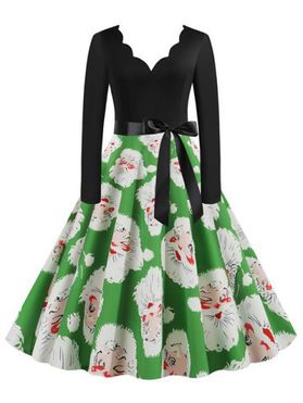 Santa Claus Belted Saclloped Christmas Plus Size Dress
