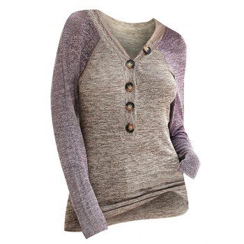 

Button Front V Neck Contrast Heathered Knitwear, Purple