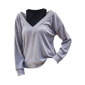 

Ribbed Cutout 2 In 1 Knitwear, Light gray