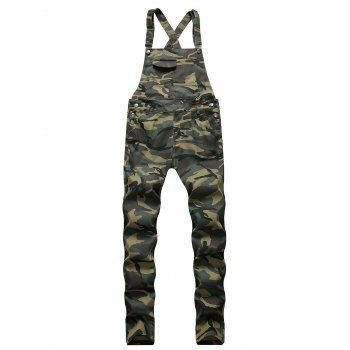 Image of Camouflage Print Jean Overalls