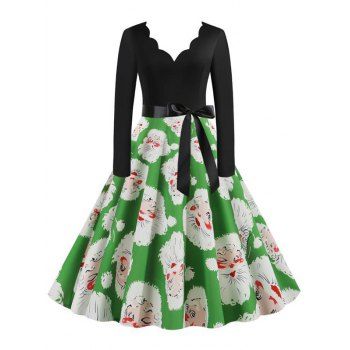 

Santa Claus Belted Saclloped Christmas Plus Size Dress, Green