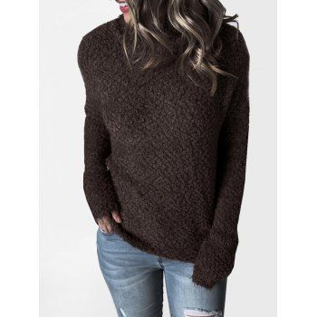 

Boucle Knit Mock Neck Plain Sweater, Deep coffee