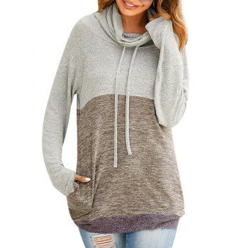 

Cowl Neck Colorblock Slip Pockets Knit Sweatshirt, Gray