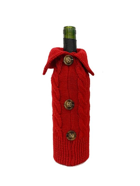 Couverture de Bouteille de Vin Tricotée Décoration de Noël - Rouge 