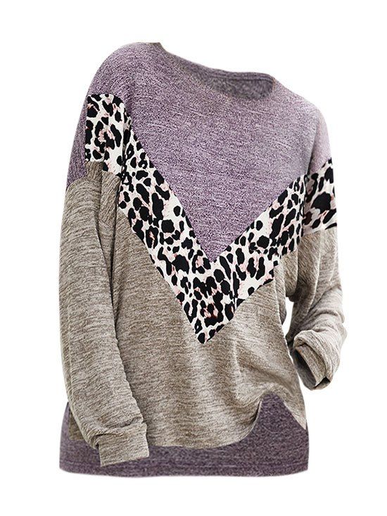 Heathered Leopard High Low Slit Knitwear - PURPLE M