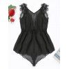 Body Plongeant Cil en Dentelle en Maille Transparente de Grande Taille - Noir 2XL