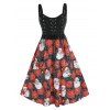 Robe Évasée à Lacets à Imprimé Père Noël et Fleurs Grande-Taille - Noir 1X