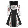 Robe Côtée de Noël à Imprimé Flocon de Neige et Père Noël à Epaule Dénudée - Noir 3XL