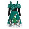 Robe de Noël de Soirée Noël Imprimée à Epaule Dénudée à Volants - Vert profond 3XL