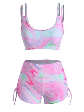 Agate Print Side Cinched Ruched Boyshorts Tankini Swimwear