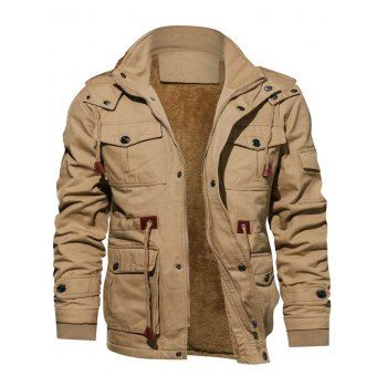 

Faux Fur Lined Waist Drawstring Cargo Jacket, Khaki