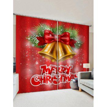 

2 Panels Christmas Bells Bowknot Letters Print Window Curtains, Multicolor