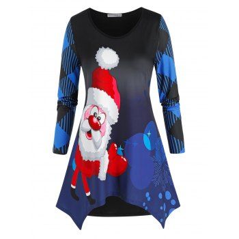 

Plus Size Christmas Santa Claus Hanky Hem Tunic Tee, Blue