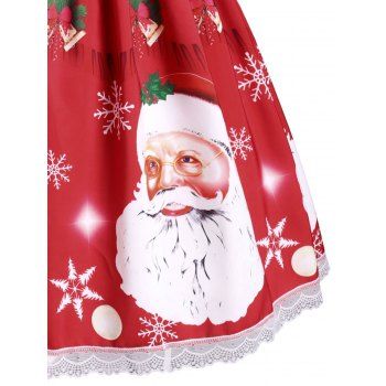 Christmas Bell Santa Claus Snowflake Lace Insert Dress