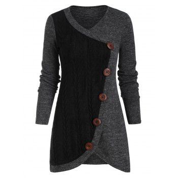 

Contrast Tulip Hem V Neck Pullover Sweater, Gray