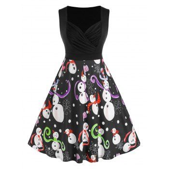 

Plus Size Snowman Printed A Line Dress, Black