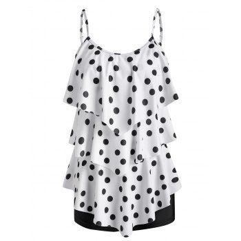 

Layered Flounces Polka Dot Feather Print Tankini Swimwear, Black